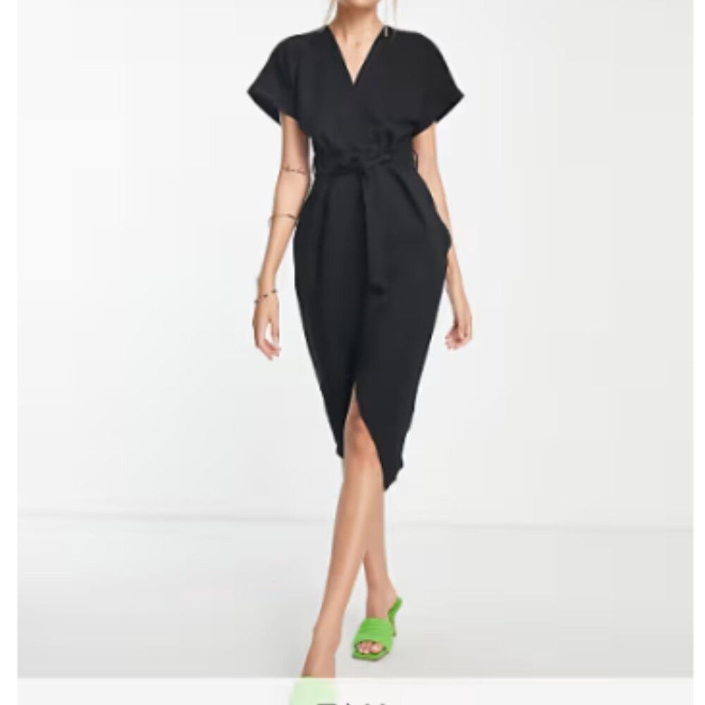 Closet London Tall Kimono Wrap Dress size 8 Black